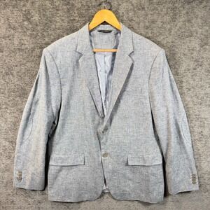 Banana Republic Blazer 46R Mens Tailored Fit Linen Cotton Blue Elbow Patch